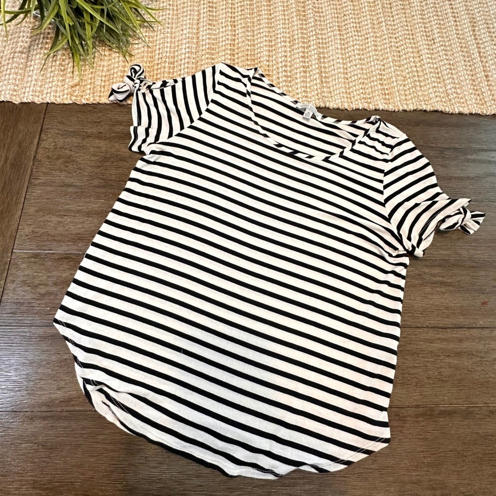 Green Envelope XL Striped Tie Sleeve Tunic‎ Top Black White Women's